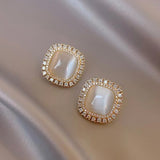 Sparkling Rhinestone Opal Square Stud Earrings