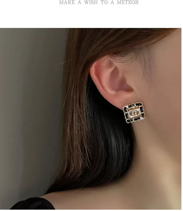 CC Square Leather Stud Earrings