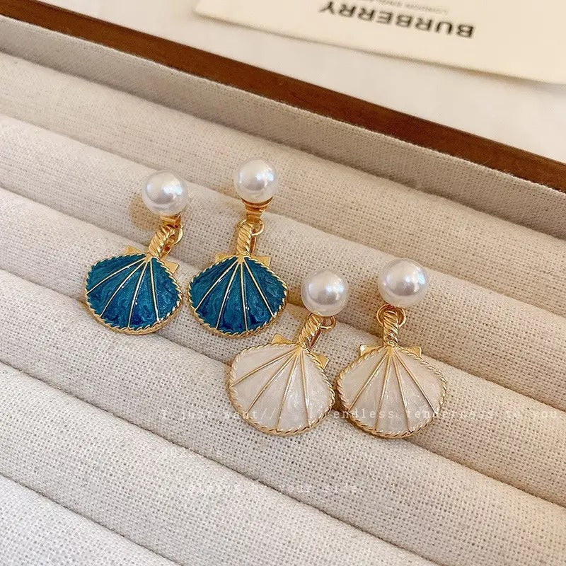 2 Combo Pack Pearl Oil Drip Shell Drop Earrings