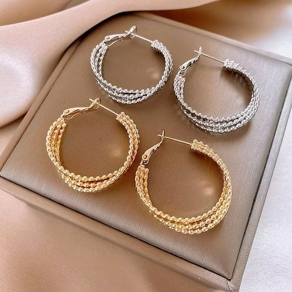 Triple Layer Bead Style Hoop Earrings