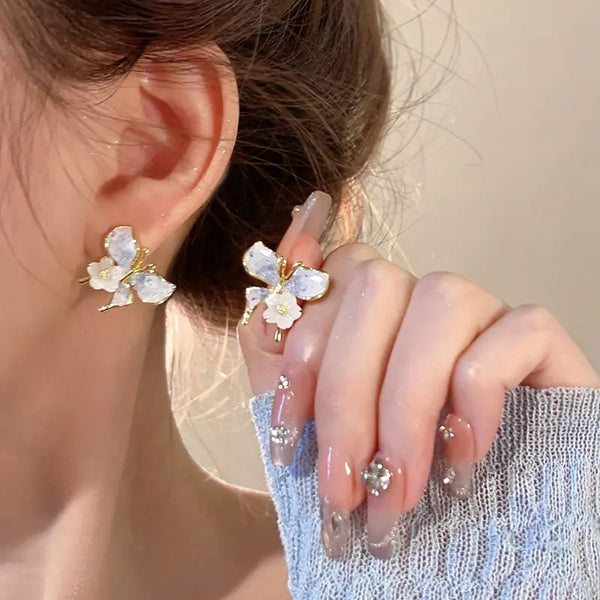 Cute Gradient Color Crystal Butterfly Stud Earrings