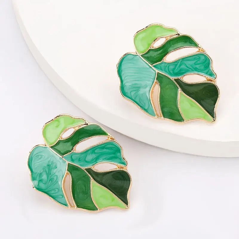 Enamelled Leaf Stud Earrings