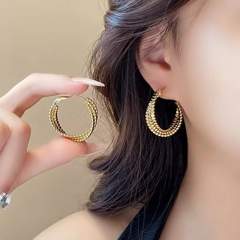 Triple Layer Bead Style Hoop Earrings