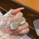 Sparkling Rhinestone Opal Square Stud Earrings