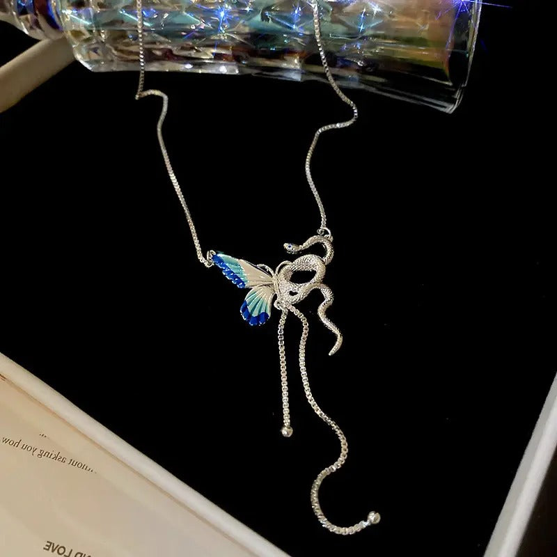Snake & Butterfly Siilver Necklace