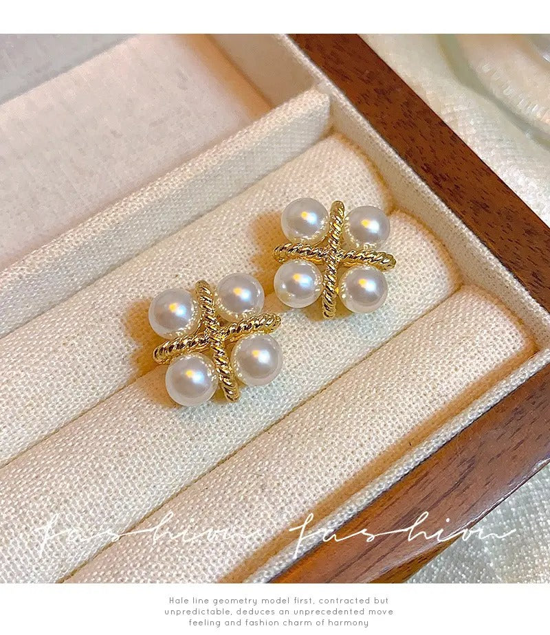 Cross Pearl Stud Earrings