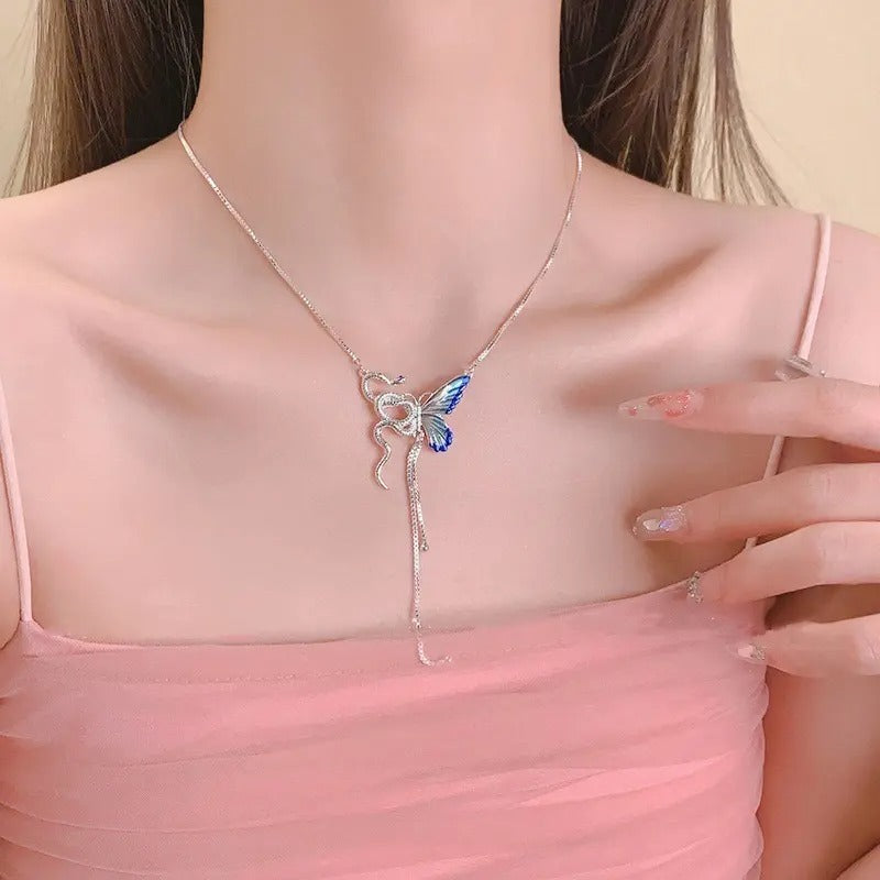 Snake & Butterfly Siilver Necklace