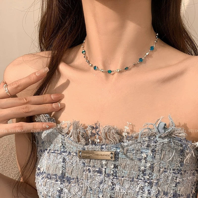 Two Layer Blue Theme Butterfly & Stone Necklace