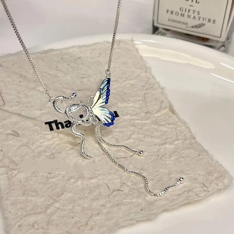 Snake & Butterfly Siilver Necklace