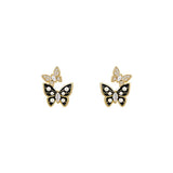 Dual Butterfly Drip Glaze Pearl Stud Earrings
