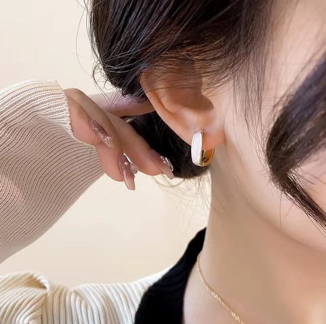 5 Combo Pack Oil-drop Square Hoop Earrings White, Pink, Maroon, Black & Green