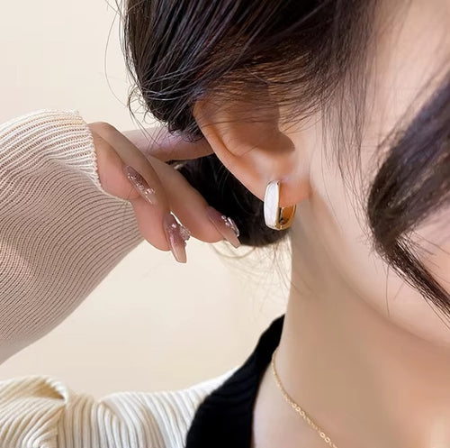 5 Combo Pack Oil-drop Square Hoop Earrings White, Pink, Maroon, Black & Green