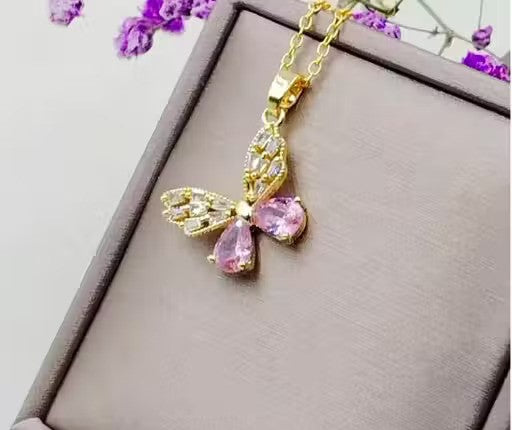 Korean butterfly necklace with gold color plated chain