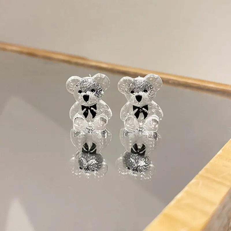 Cute Acrylic Transparent Teddy Bear Stud Earrings
