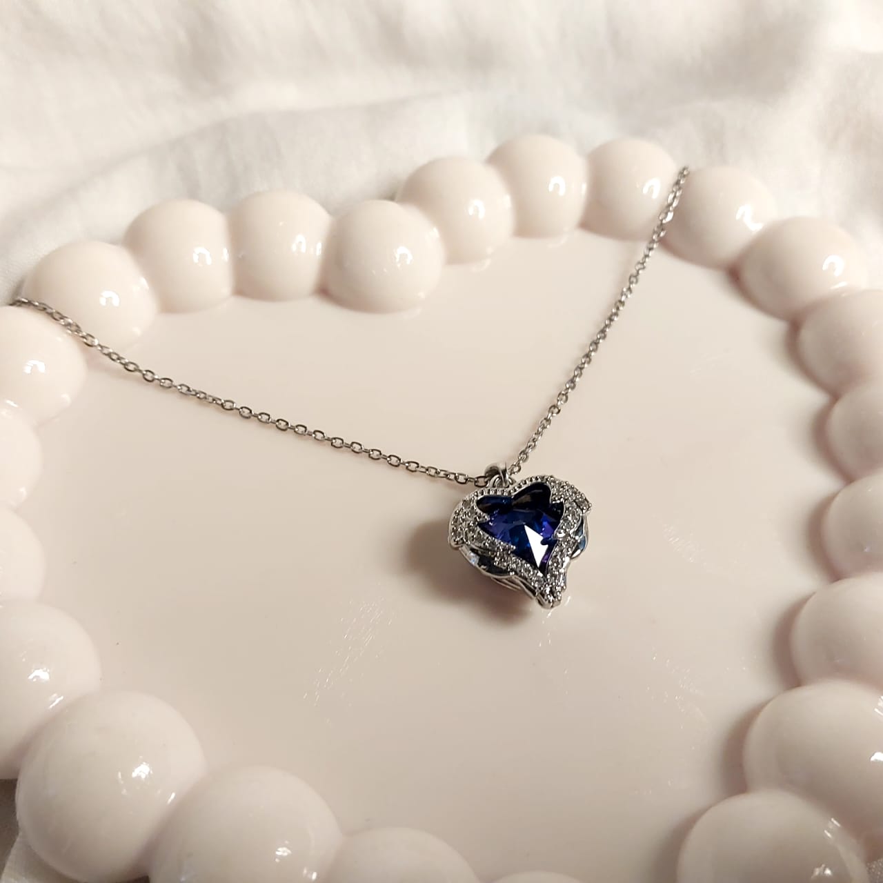 💙 Ocean Heart Crystal Pendant Necklace ✨️