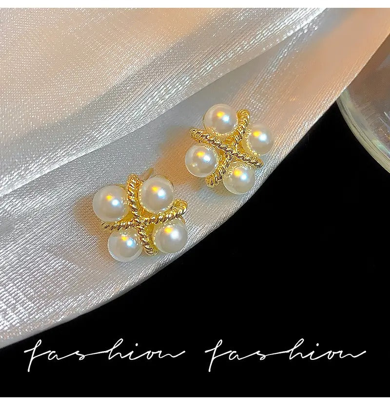 Cross Pearl Stud Earrings
