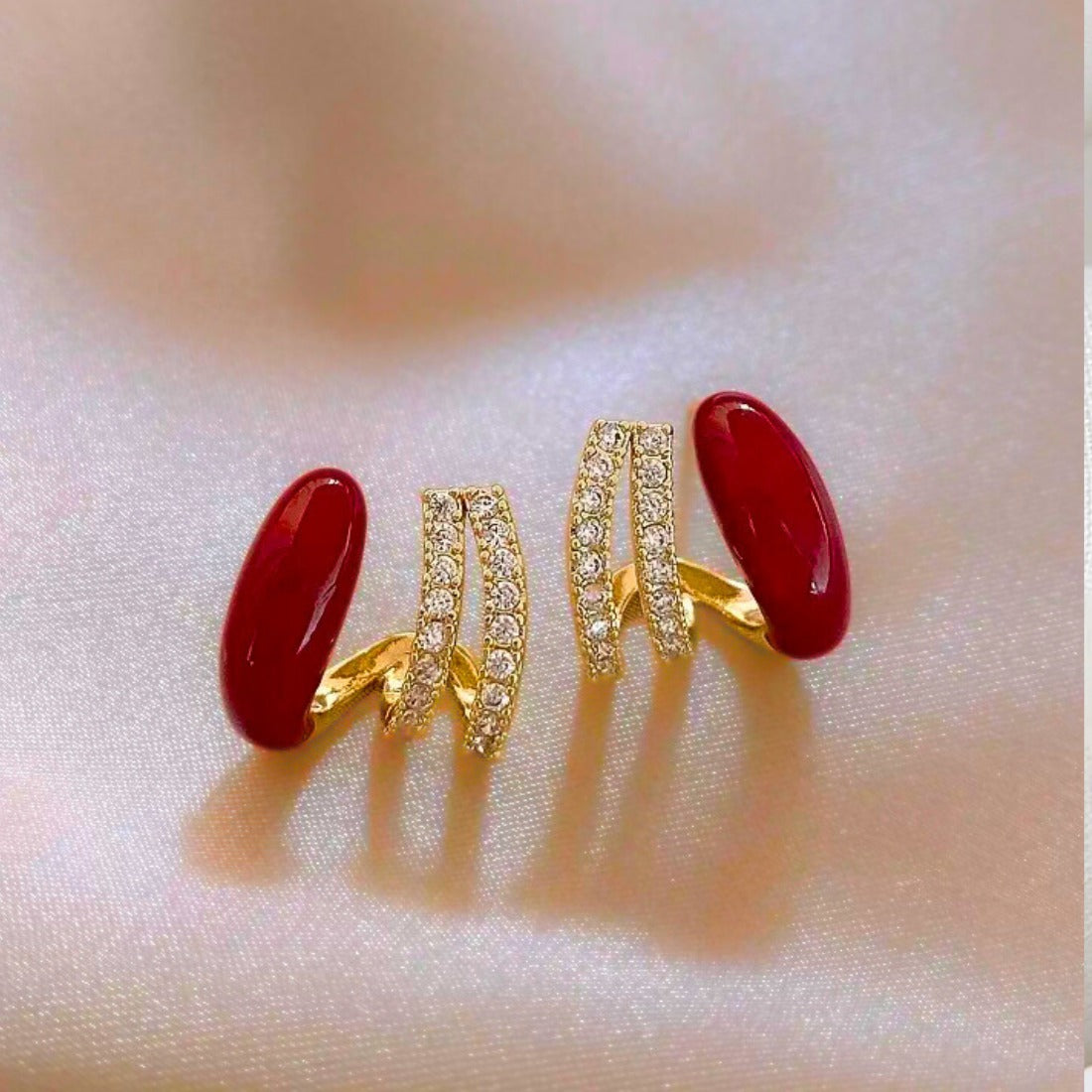 Marron Three Layer Claw Style Stone Stud Earrings