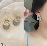 Blue Enamelled Double Arc Cross Enamel Stud Earring