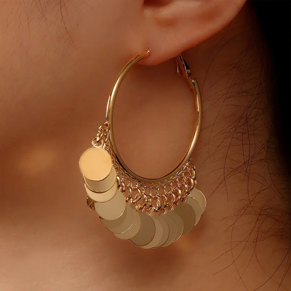 Bohemian Style Geometric Round Drop Hoop Earrings