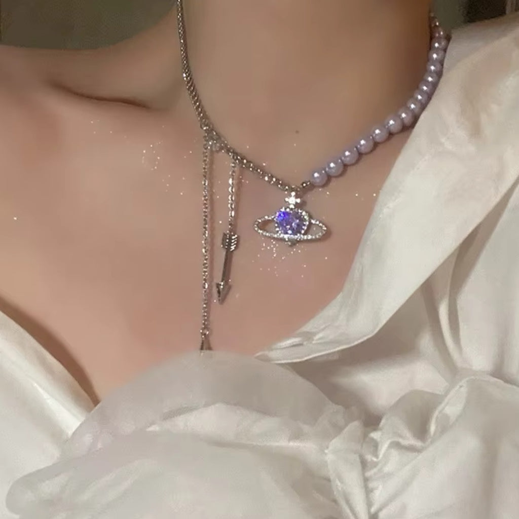 Lavender Love Planet Pearls Necklace