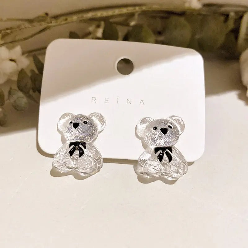 Cute Acrylic Transparent Teddy Bear Stud Earrings