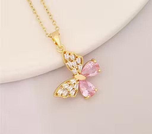 Korean butterfly necklace with gold color plated chain