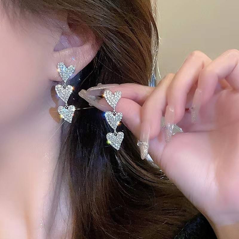 Triple Heart Drop Earrings