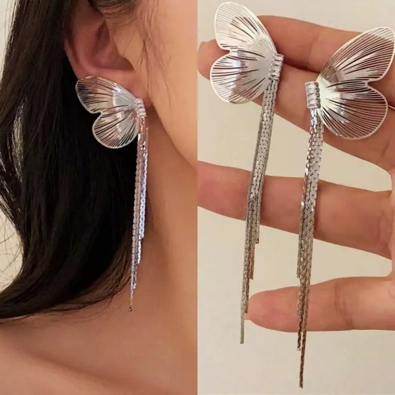 Exaggerated Buterfly Long Tassel Earrings