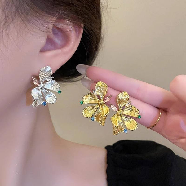 Multi-Colored Stones Exquisite Flower Stud Earrings