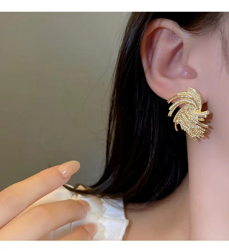 Metal Rotational Texture Irregular Earrings