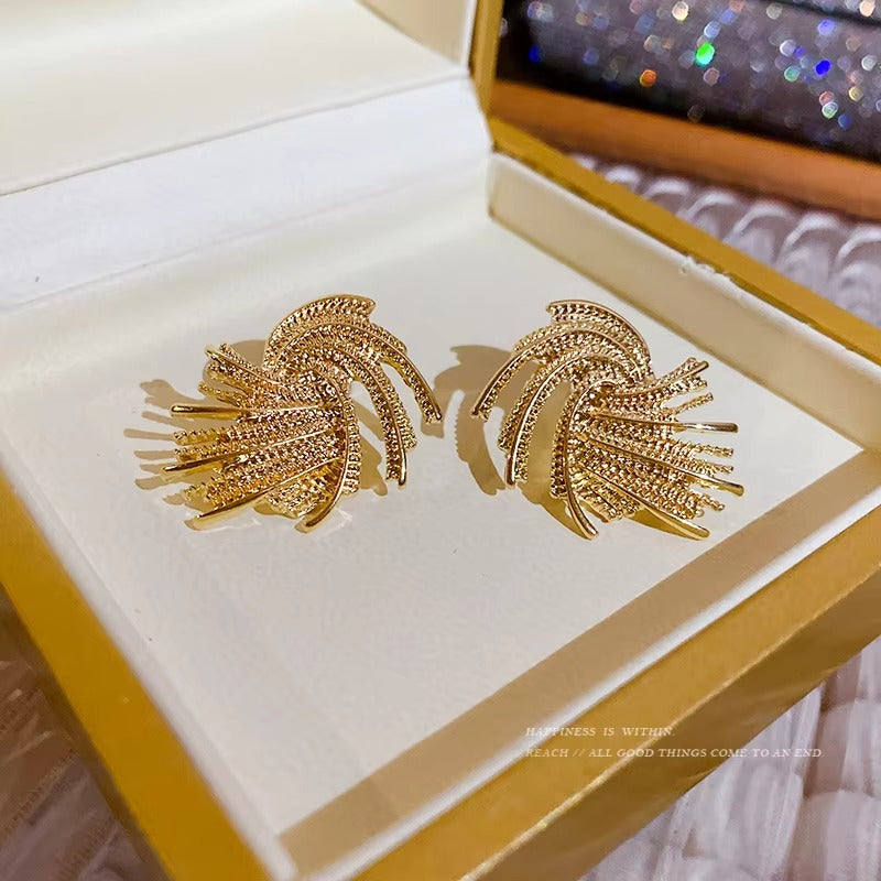 Metal Rotational Texture Irregular Earrings