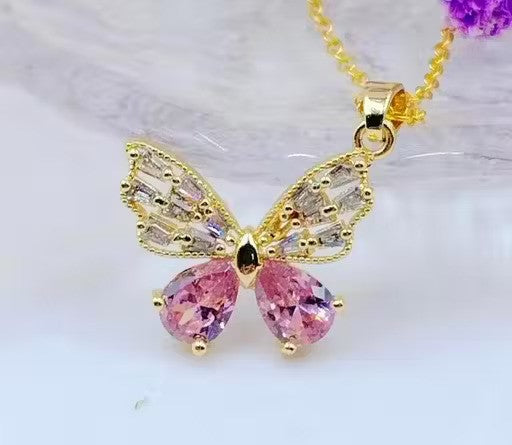 Korean butterfly necklace with gold color plated chain