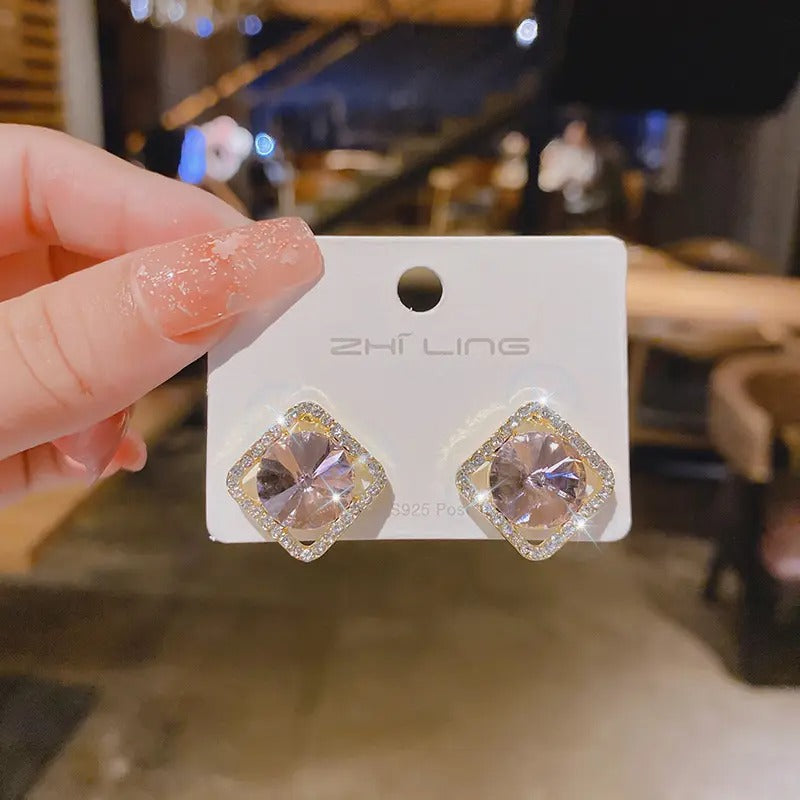 Diamond in Square Stud Earrings