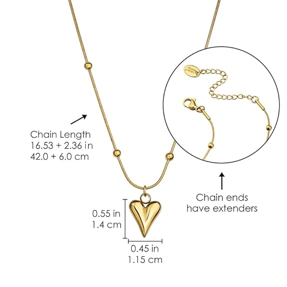 Heart Pendant Necklace for girls Stainless Steel Beaded