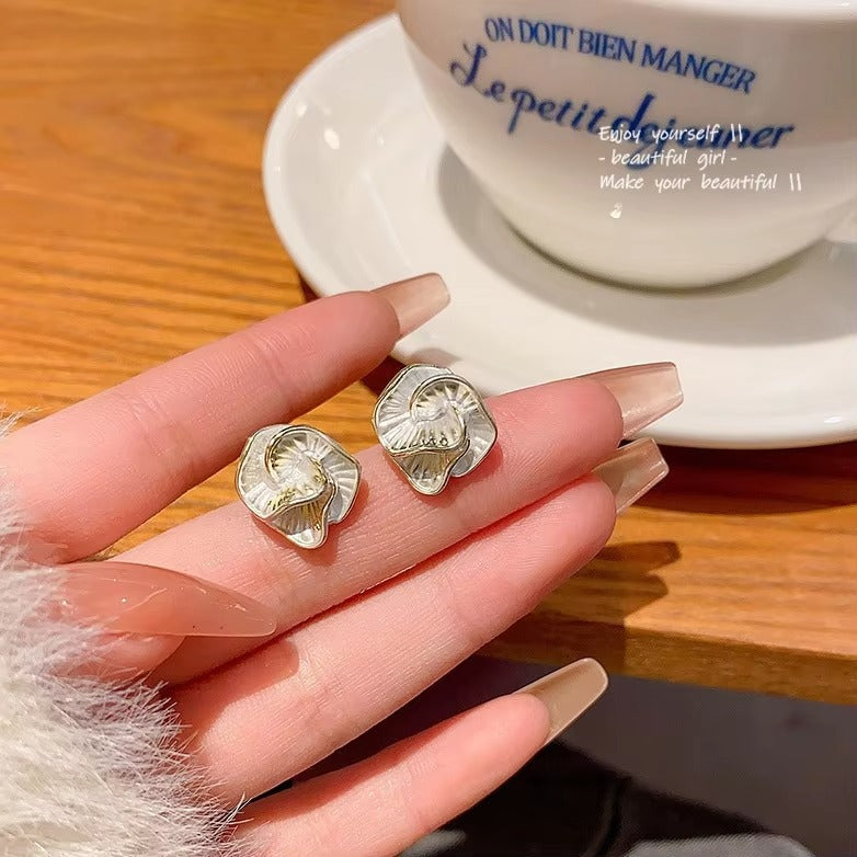 White Black Camellia Stud Earrings