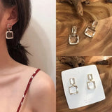Transparent Glass Crystal Twin Square Earrings