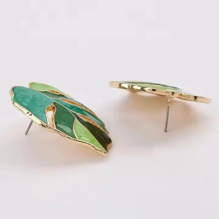 Enamelled Leaf Stud Earrings