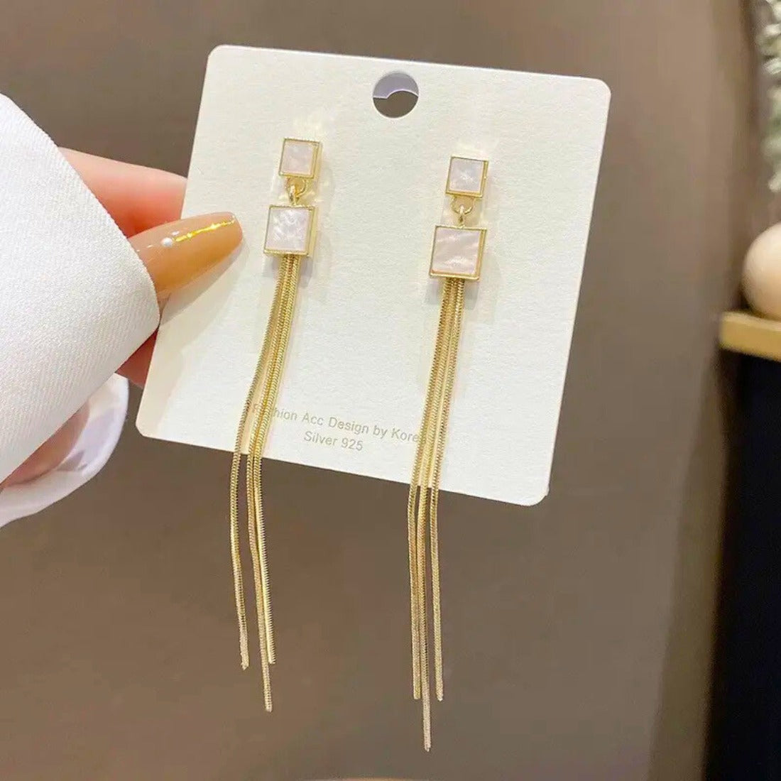 Squares Long Tassel Earrings