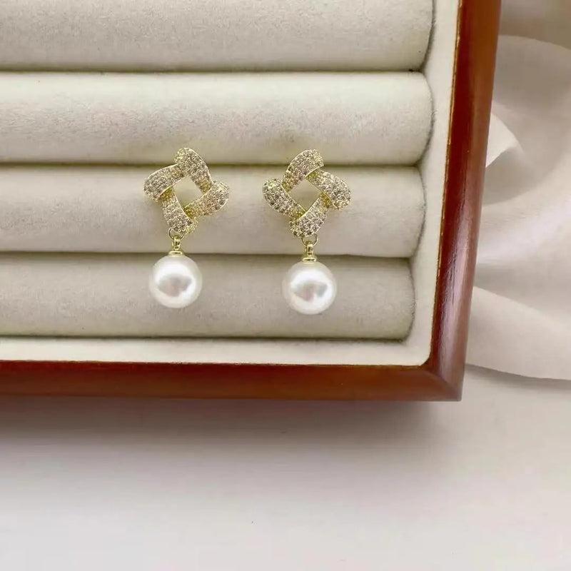 Geometric Square Pearl Earrings