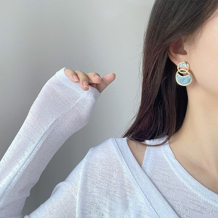 Blue Enamelled Double Arc Cross Enamel Stud Earring