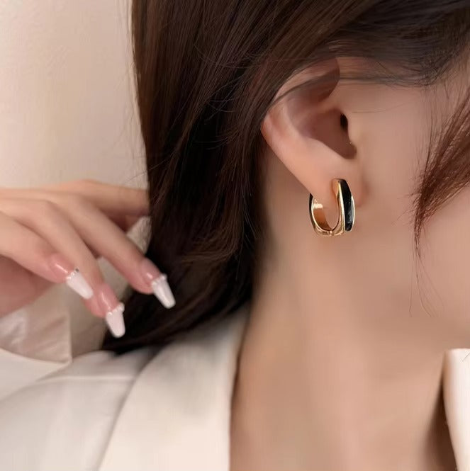 5 Combo Pack Oil-drop Square Hoop Earrings White, Pink, Maroon, Black & Green