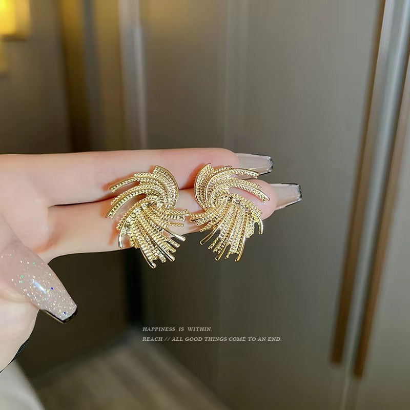 Metal Rotational Texture Irregular Earrings