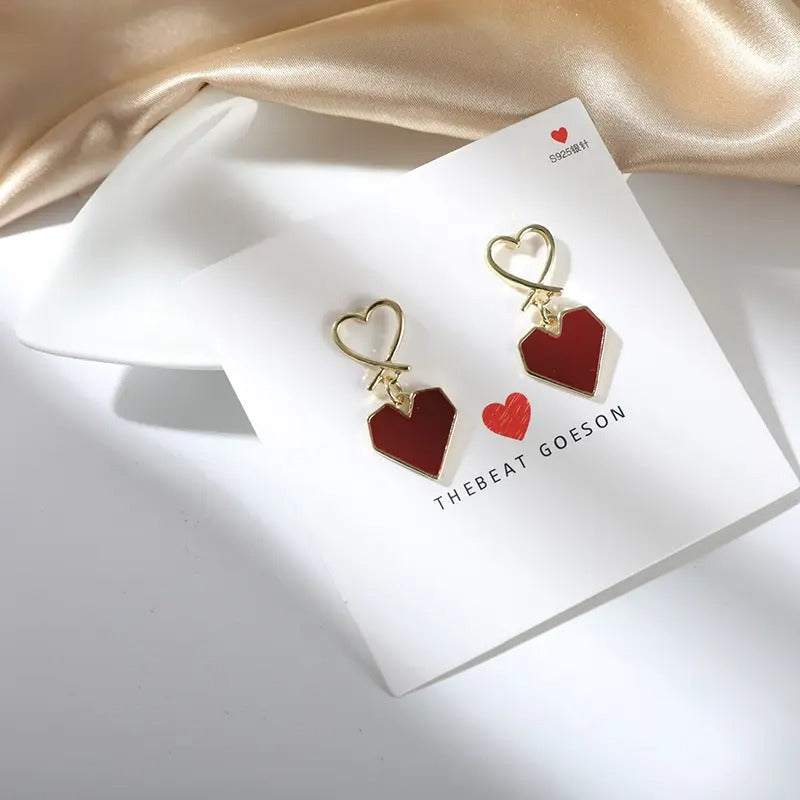 Maroon Heart Earrings