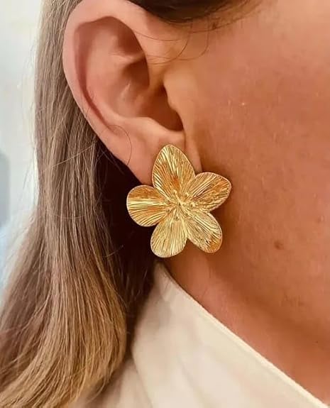 Stylish Geometric Flower Petals Statement Jewelry Stainless Steel Stud Earrings