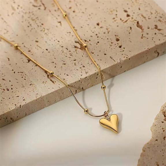 Heart Pendant Necklace for girls Stainless Steel Beaded