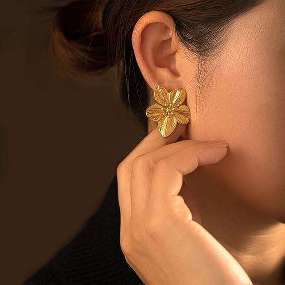 Stylish Geometric Flower Petals Statement Jewelry Stainless Steel Stud Earrings