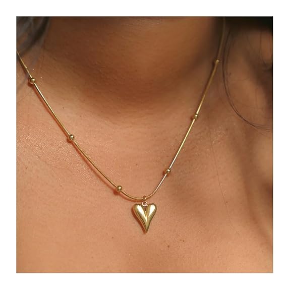 Heart Pendant Necklace for girls Stainless Steel Beaded