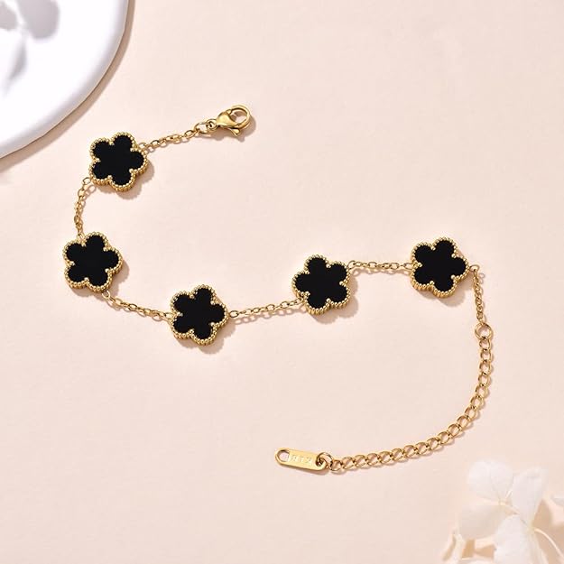 Black Cloverr Bracelet for Girls | Korean Styles Adjustable Chain Bracelet | Trendy Dailywear Jewelry