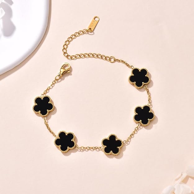 Black Cloverr Bracelet for Girls | Korean Styles Adjustable Chain Bracelet | Trendy Dailywear Jewelry