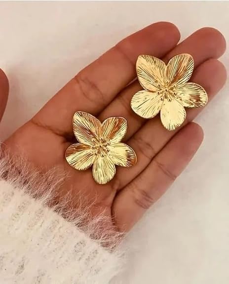 Stylish Geometric Flower Petals Statement Jewelry Stainless Steel Stud Earrings